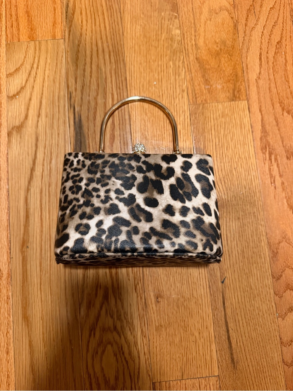 Leopard Print Structured Top Handle Bag Gold Hardware